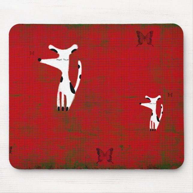 bébé chien amour papillon rouge tapis de souris en (Devant)