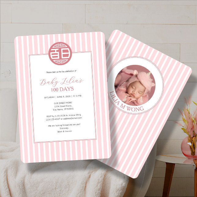 Bébé Chinois 100 Jours Invitation Rose 百日 (Créateur téléchargé)