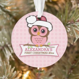 Bébé chouette rose 1er Noël