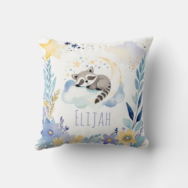 Bébé couchage Raccoon Boho Nom Nursery Coussin (Verso)