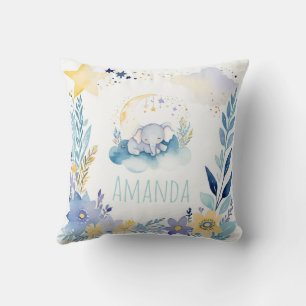 Bébé couché Eléphant Boho Nom Nursery Coussin