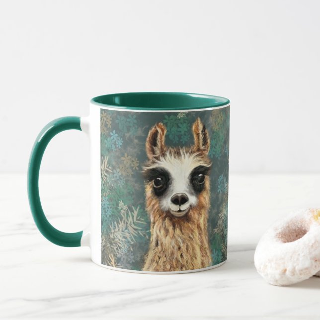Bébé curieux Llama Mug - Amusant (Avec donut)