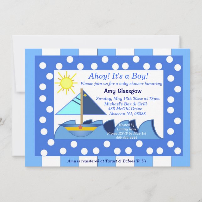 Bébé de bateau à voile Invitation à la douche de g (Devant)