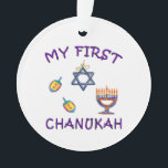 Bébé de Hanoukka<br><div class="desc">Célébrez le premier Chanukah du bébé avec le menorah personnalisé de Hanoukka, les dreidels et l'étoile juive avec adorable "mon premier Chanukah".</div>