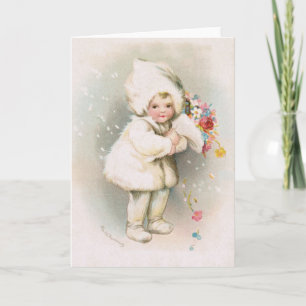 Bébé de neige d'hiver et carte de voeux antiques