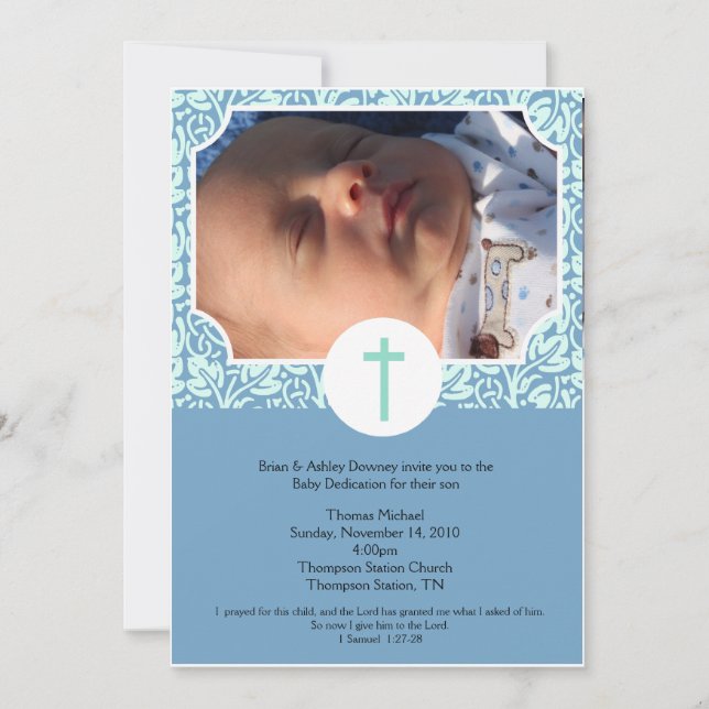 Bébé Dédication GARÇON Baptême Photo Invitation 5x (Devant)
