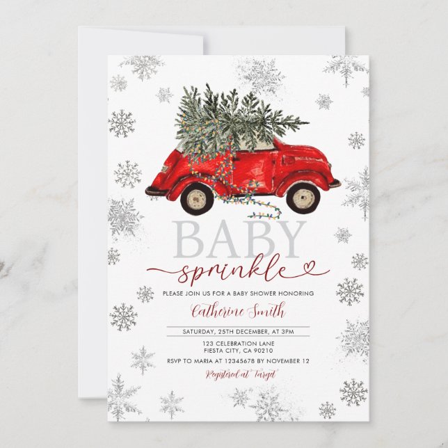 Bébé d'hiver Invitation Rouge Carte de Noël (Devant)