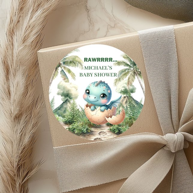 Bébé Dino Éclosion Prochaine Autocollants Fête de  (Baby Dino Hatching Soon Stickers Shower Party)