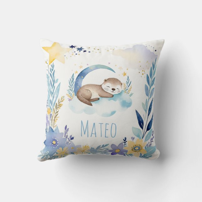 Bébé dormant Otter Boho Nom Nursery Coussin (Verso)