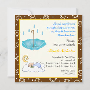 Bébé dormant saupoudrer bleu brun invitation