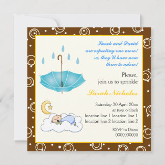 Bébé dormant saupoudrer bleu brun invitation