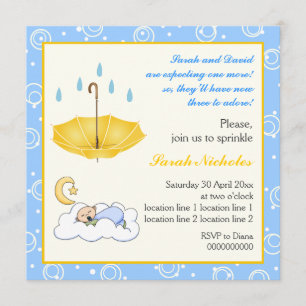 Bébé dormant saupoudrer bleu jaune invitation