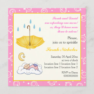 Bébé dormant saupoudrer invitation jaune rose