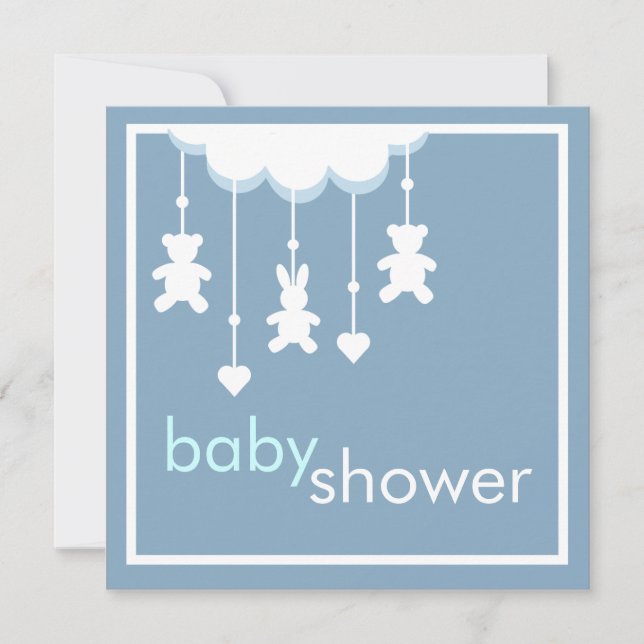 Bébé doux Boy Blue Mobile Baby shower Invitation (Devant)