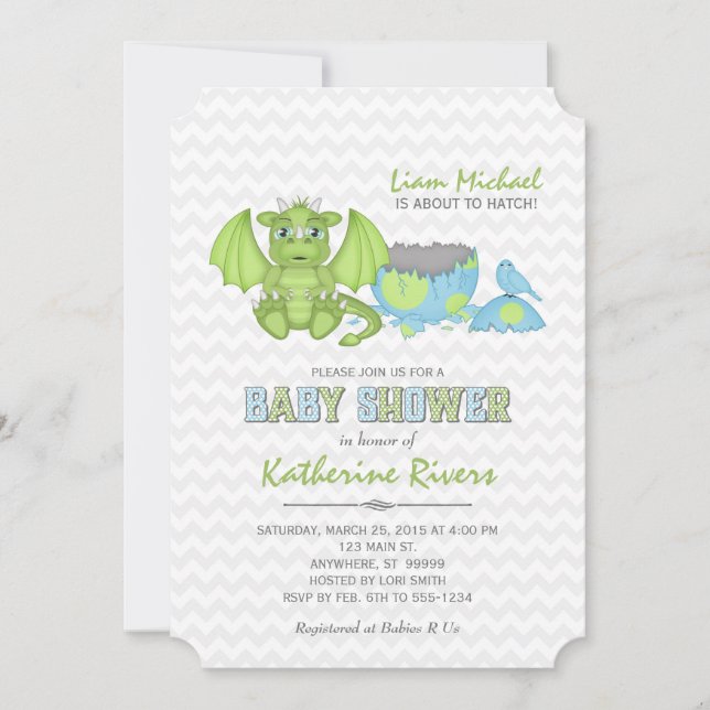Bébé Dragon Baby shower Invitation Vert bleu gris (Devant)
