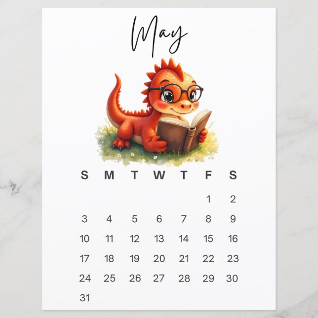 Bébé Dragon Mai Douce Fantaisie Calendrier Mensuel (Devant)