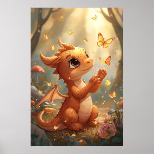Bébé dragon mignon avec papillons décoration mural