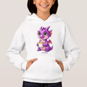 Bébé dragon mignon tenant une tasse de thé Kawaii