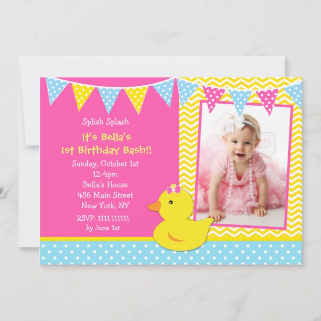 Bébé Ducky Duck Photo Invitations à la fête d'anni (Devant)