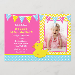 Bébé Ducky Duck Photo Invitations à la fête d'anni