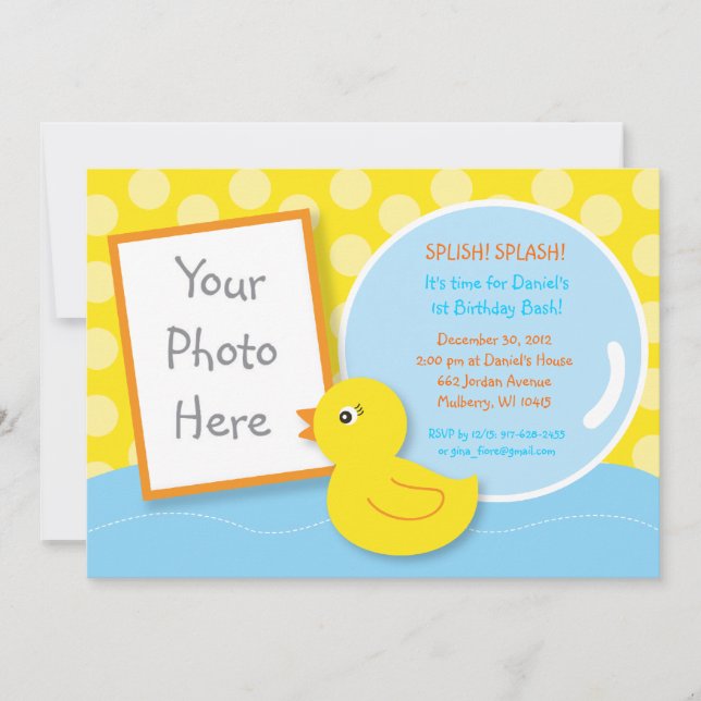 Bébé Ducky Duck Photo Invitations d'anniversaire (Devant)