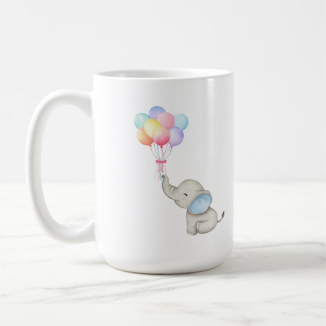 Bébé Eléphant Amour Ballons. Mug (Gauche)