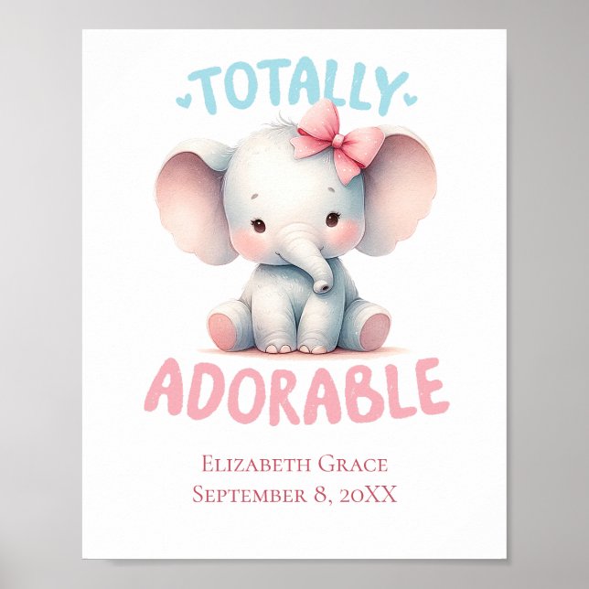 Bébé éléphant Art mural de nursery pour bébé fille (Devant)