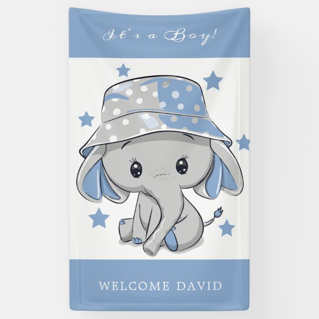 Bébé éléphant avec bannière Baby shower Casquette (Vertical)