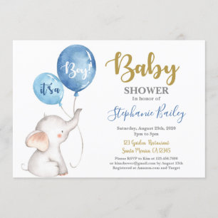 Bébé éléphant Baby shower garçon Invitation