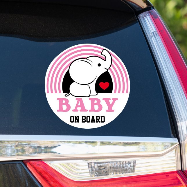 Bébé Eléphant Bébé À Bord Sticker Voiture - Rose (Créateur téléchargé)