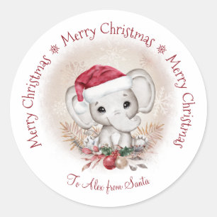 Bébé Eléphant de Noël Classic Sticker rond