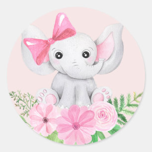 Bébé Eléphant Fille Anniversaire Sticker Pink