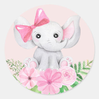 Bébé Eléphant Fille Anniversaire Sticker Pink