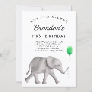 Bébé Eléphant Invitation à la fête d'anniversaire,
