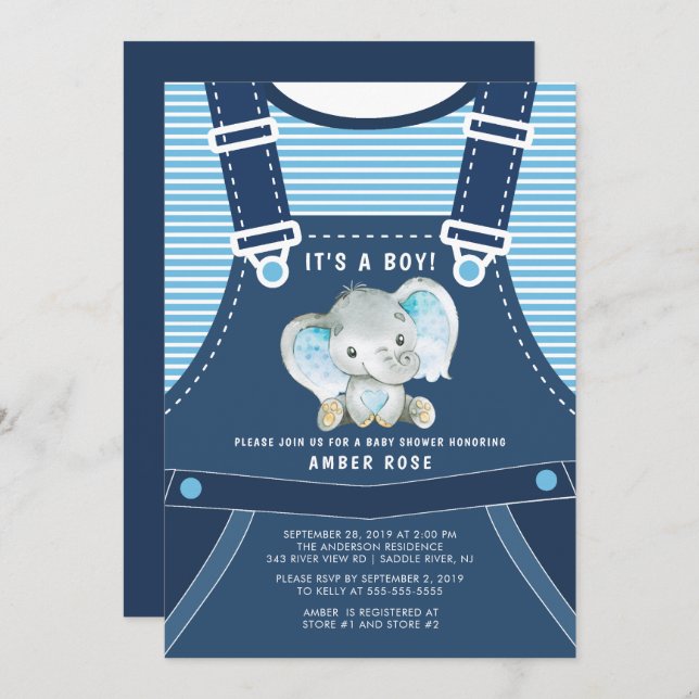 Bébé Eléphant mignon Baby shower Invitation (Devant / Derrière)