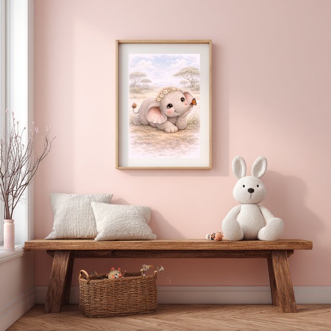 Bébé éléphant mignon et papillon décoration de cha (Créateur téléchargé)