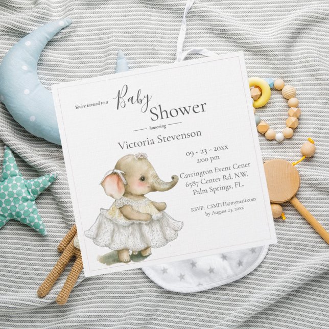 Bébé Eléphant mignon fille douche Invitation (Créateur téléchargé)