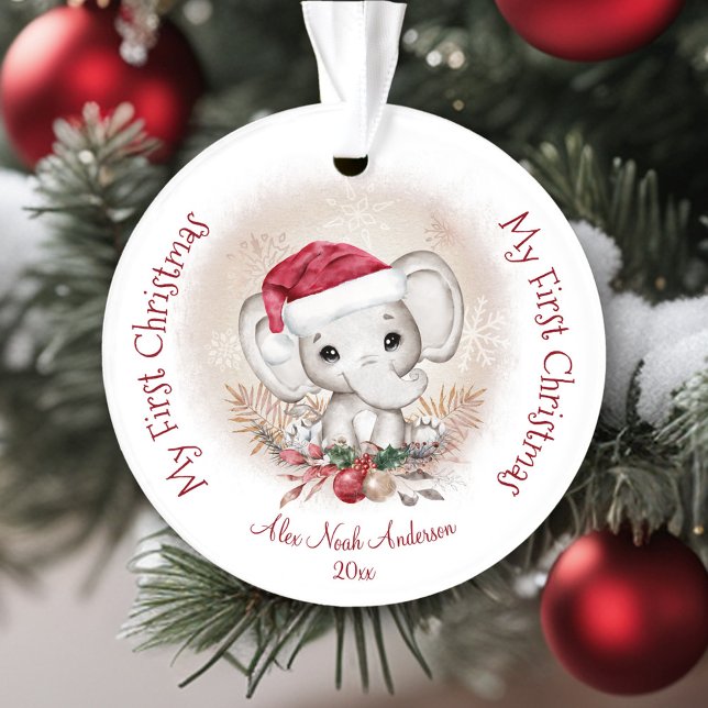 Bébé Eléphant mignon Premier Noël Garçon Acrylique (Cute Elephant Baby First Christmas Boy Acrylic Ornament)