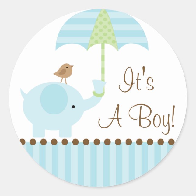 Bébé Eléphant Parapluie C'est un Sticker garçon (Devant)