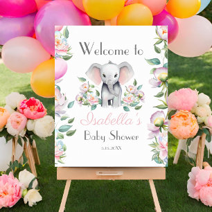 Bébé Eléphant Peonies, Affiche de bienvenue Eucaly