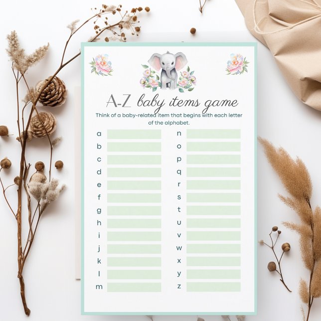 Bébé Eléphant Peonies & Ballons A-Z Objets bébé (Entertain your guests with a party game during breaks between meal courses!)