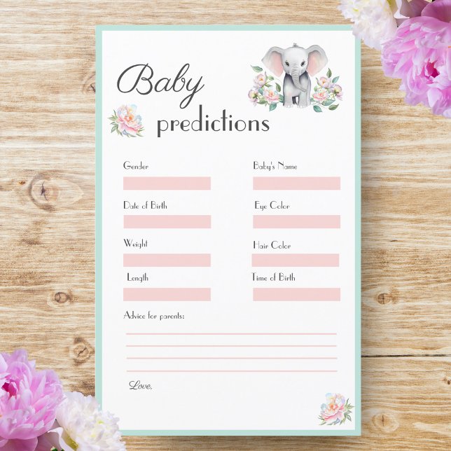 Bébé Eléphant Peonies & Ballons Prédications Bébé (Baby Elephant, Peonies & Balloons: Predicting joy, love, and laughter ahead.)