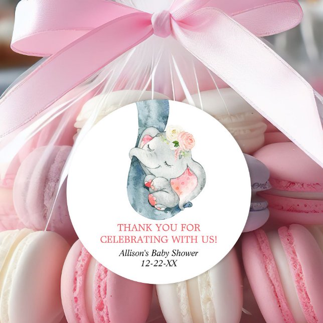 Bébé éléphant rose pâle autocollants de faveur (Créateur téléchargé)