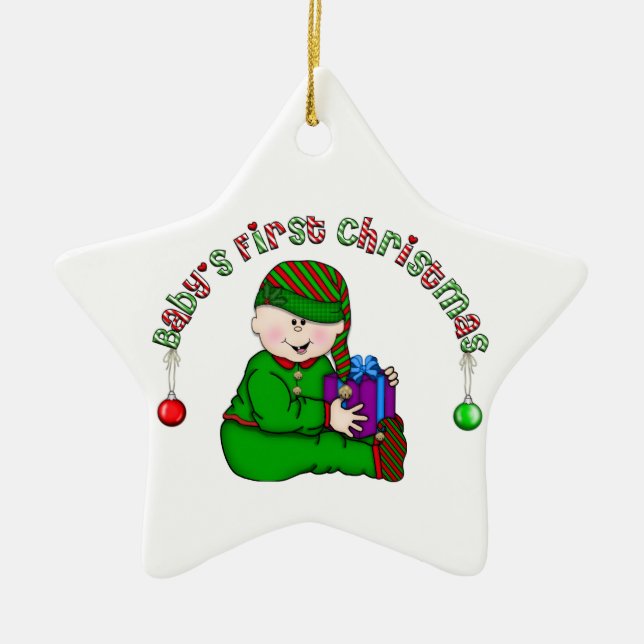 Bébé Elfe blanc 1er ornement de Noël (Devant)