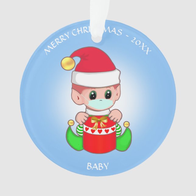 Bébé elfe de Noël avec masque facial sur fond bleu (devant)