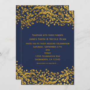 Bébé en bronze doré Bleu Élégant Invitations