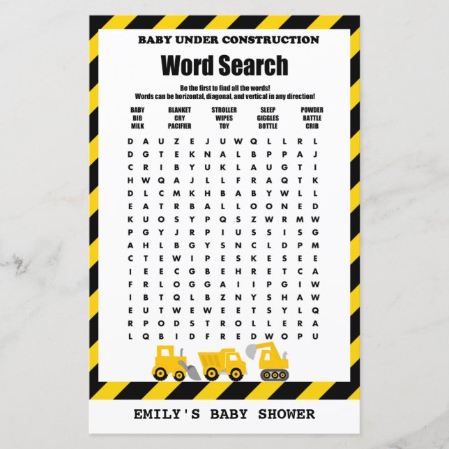 Bébé en construction Baby shower Jeu IMPRIMÉ (Devant)