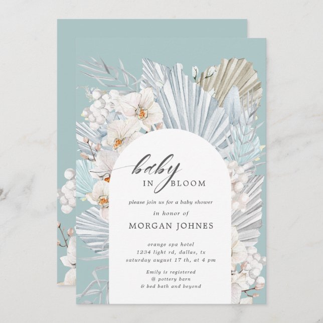 bébé en fleur baby shower fleuri bohème invitation (Devant / Derrière)