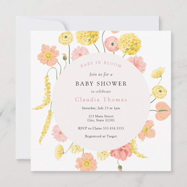 Bébé en fleur Baby shower floral Invitation (Devant)