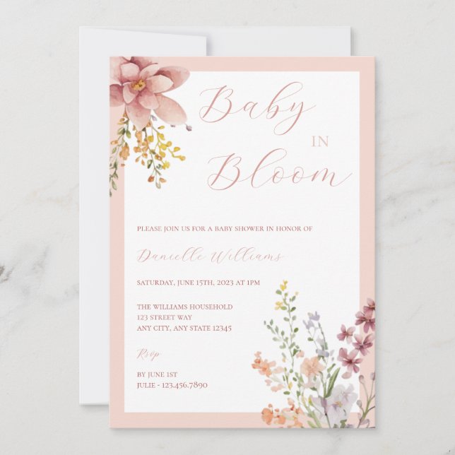 Bébé en fleur Baby shower floral Invitation (Devant)